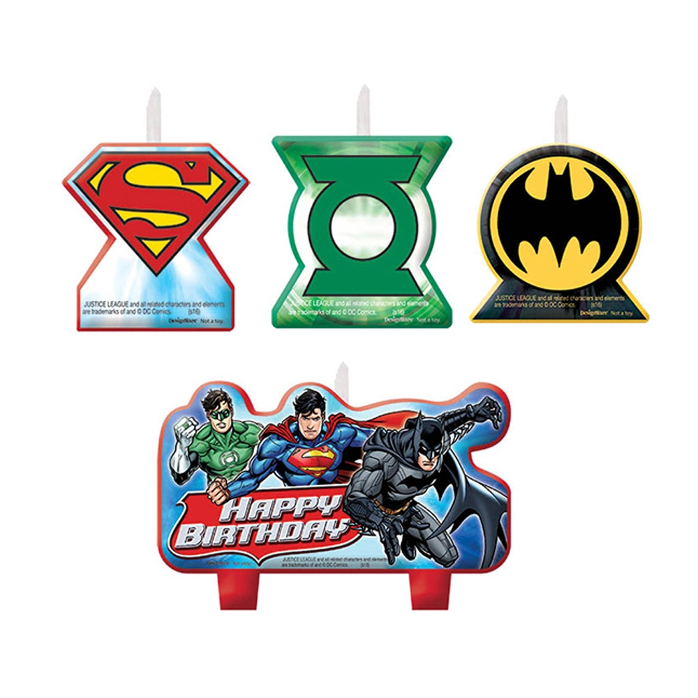 AMSCAN Justice League Happy Birthday Candle Set 4 Pack 1 AMSCAN Justice League Happy Birthday Candle Set 4 Pack