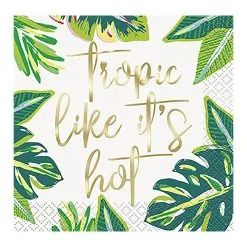 Unique Tropical Leaves Foil Stamped "Tropic Like It's Hot" Beverage Napkins 2ply 20 Pack