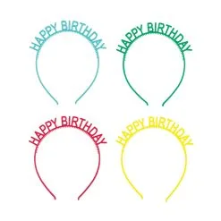 Unique Bright Colourful "Happy Birthday" Headbands 4 Pack