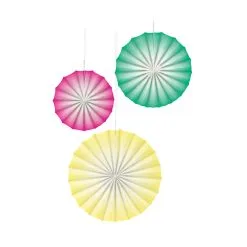 Unique Pastel Paper Fan Decorations Assorted Sizes & Colours 3 Pack
