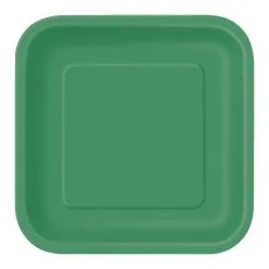 Unique Emerald Green Square Paper Plates 22cm 14 Pack