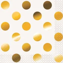 Unique Gold Foil Dots Beverage Napkins 2ply 16 Pack