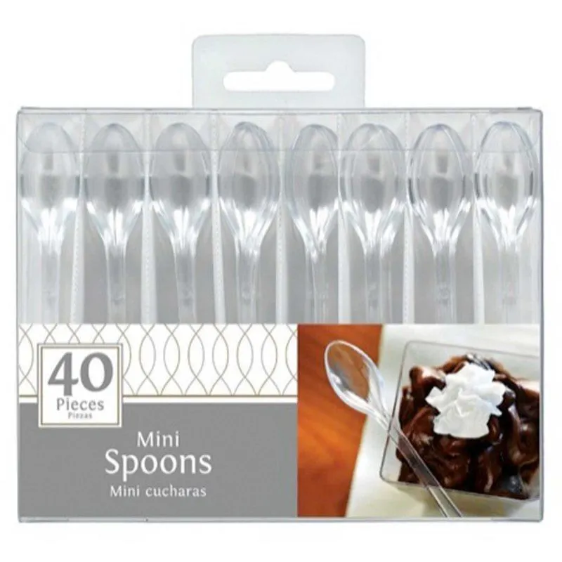 AMSCAN Mini Catering Spoons Clear Plastic 4/ 10cm 40 Pack 1 AMSCAN Mini Catering Spoons Clear Plastic 4/ 10cm 40 Pack