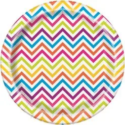 Unique Chevron Rainbow Paper Plates 23cm 8 Pack