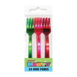 Unique Mini Plastic Forks Assorted Colours 10cm 24 Pack
