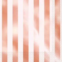 Unique Rose Gold Foil Stripe Beverage Napkins 2ply 16 Pack