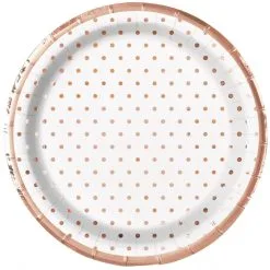 Unique Foil Stamped Mini Dots Rose Gold Paper Plates 17cm 8 Pack
