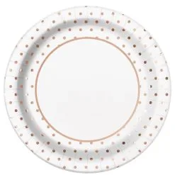 Unique Rose Gold Foil Dots Paper Plates 22cm 8 Pack