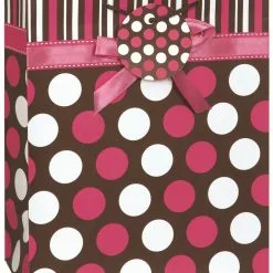 Unique Gift Bag Pink Brown Dot Large