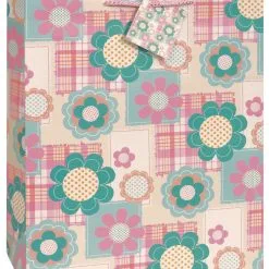 Unique Gift Bag Plaid Flowers Large