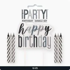 Unique 1 Happy Birthday Candle And Spiral Candles - Black 12 Pack