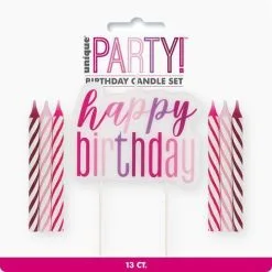 Unique 1 Happy Birthday Candle And Spiral Candles - Pink 12 Pack