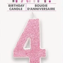 Unique Numeral Candle 4 - Glitter Pink