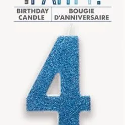 Unique Numeral Candle 4 - Glitter Blue