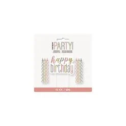 Unique 1 Happy Birthday Candle And 12 Spiral Candles - Rose Gold