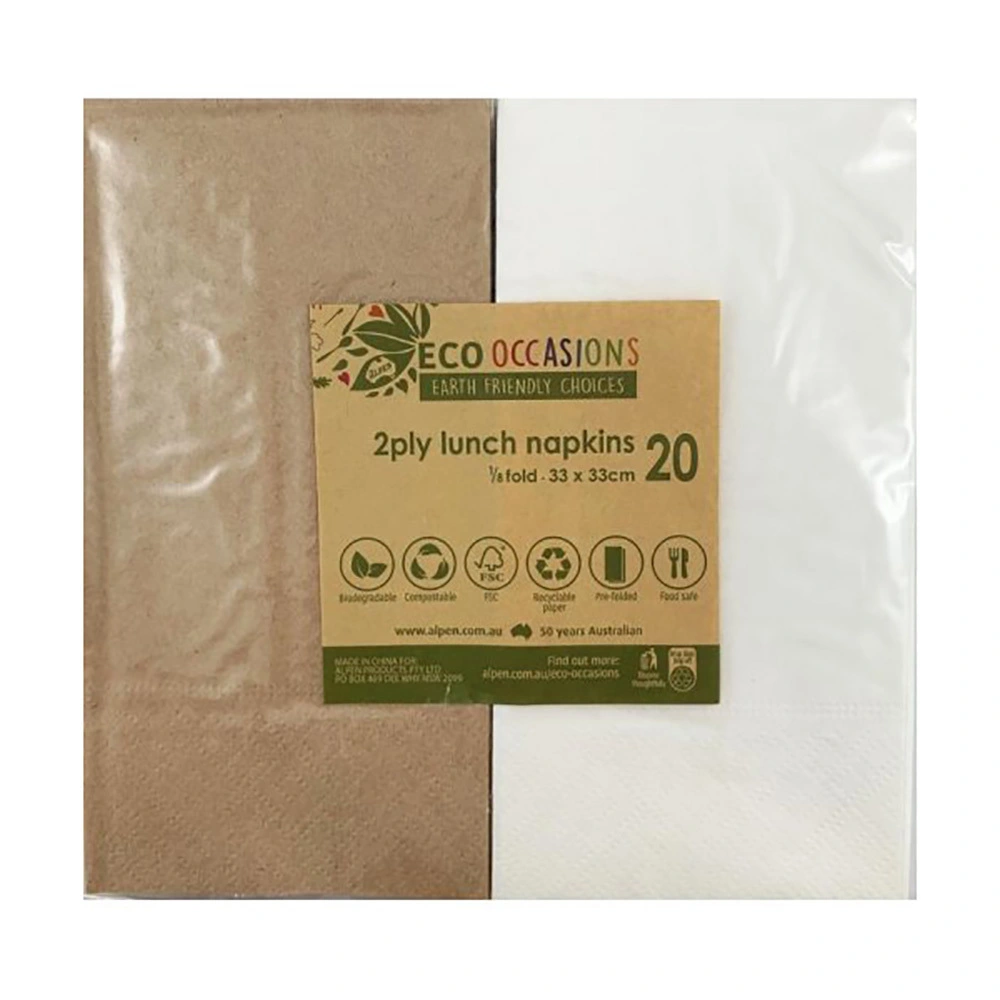 Alpen Napkins Lunch White & Kraft 33x33cm 20 Pack 2 Alpen Napkins Lunch White & Kraft 33x33cm 20 Pack - Image 2